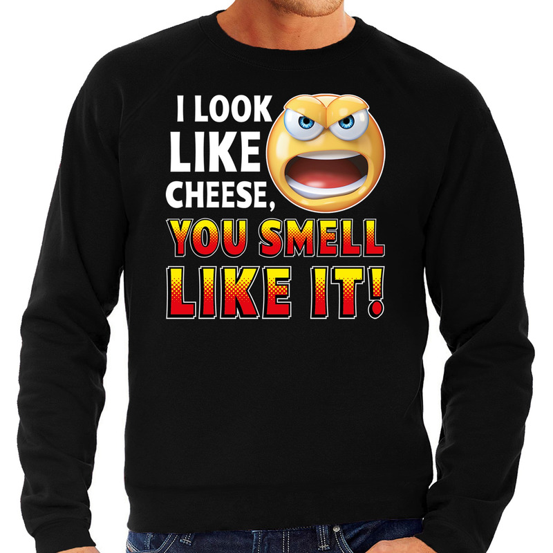 Funny emoticon sweater I look like cheese you smell zwart heren