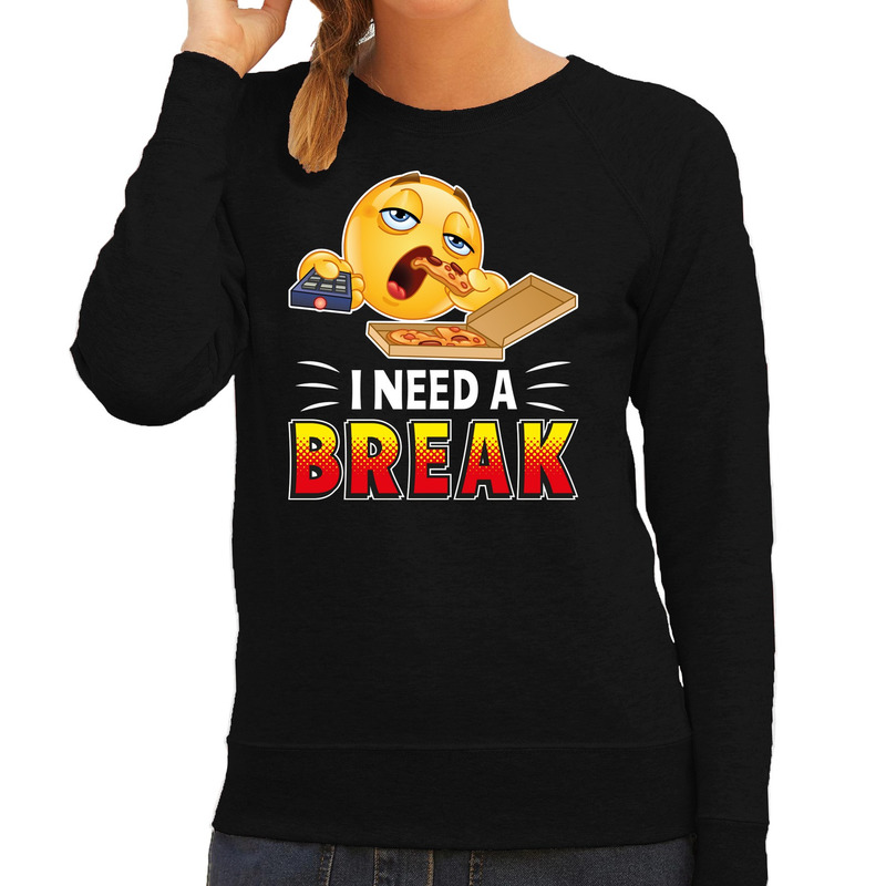 Funny emoticon sweater I need a break zwart dames