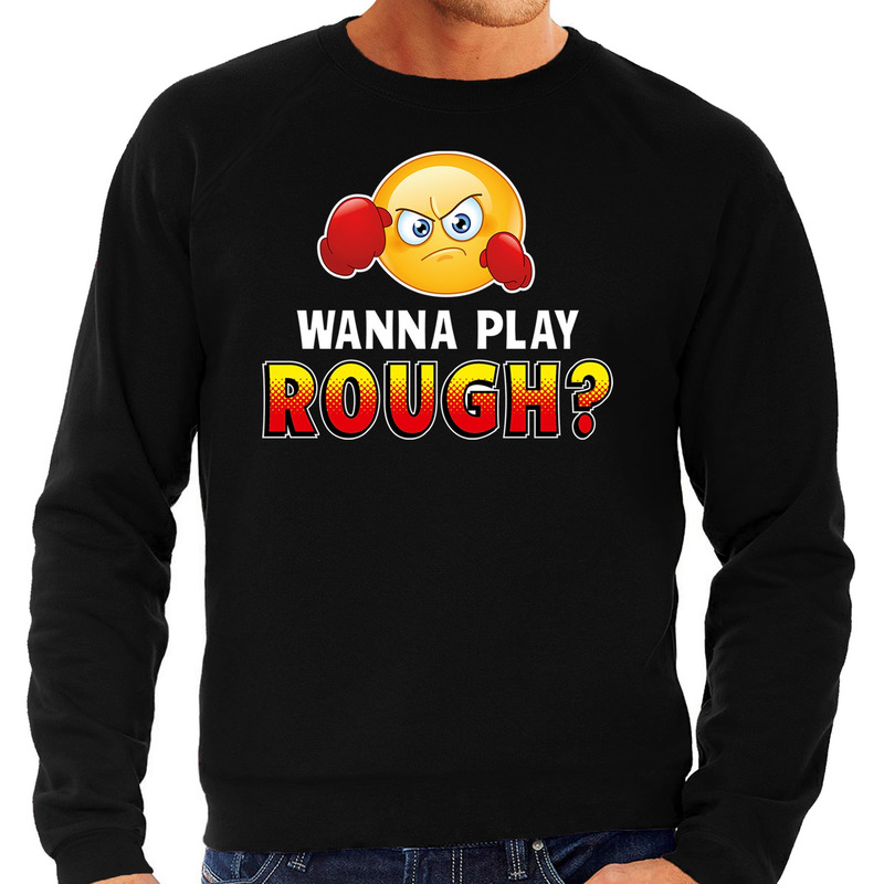 Funny emoticon sweater Wanna play rough zwart heren