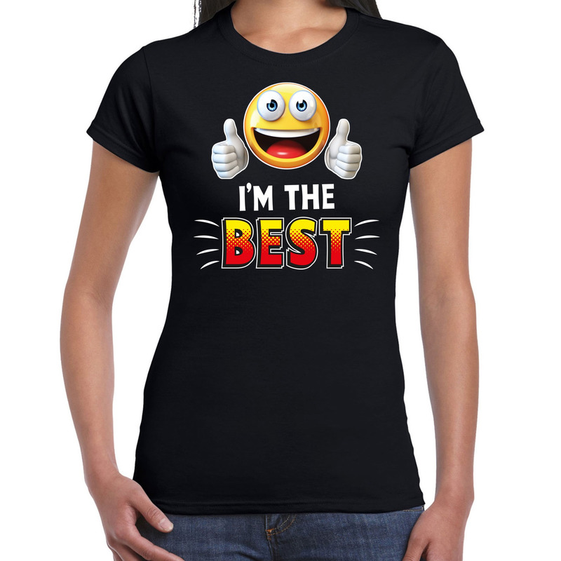 Funny emoticon t-shirt i am the best zwart voor dames