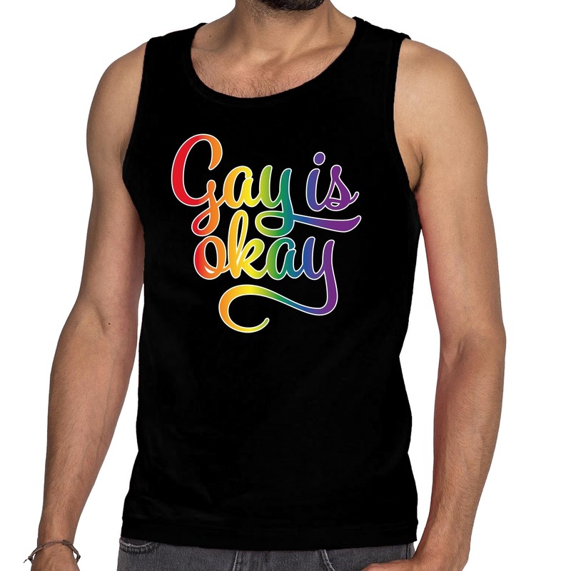Gay is okay gaypride tanktop-mouwloos shirt zwart heren