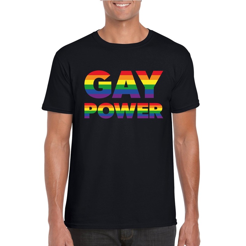 Gay power regenboog gay pride shirt zwart voor heren