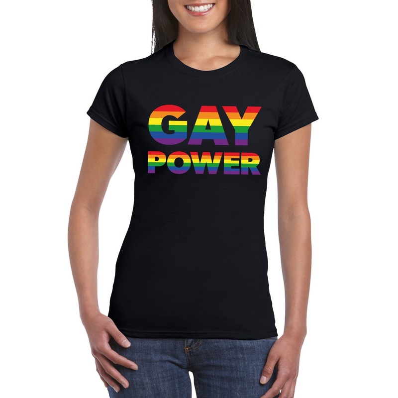 Gay power t-shirt gay pride zwart voor dames