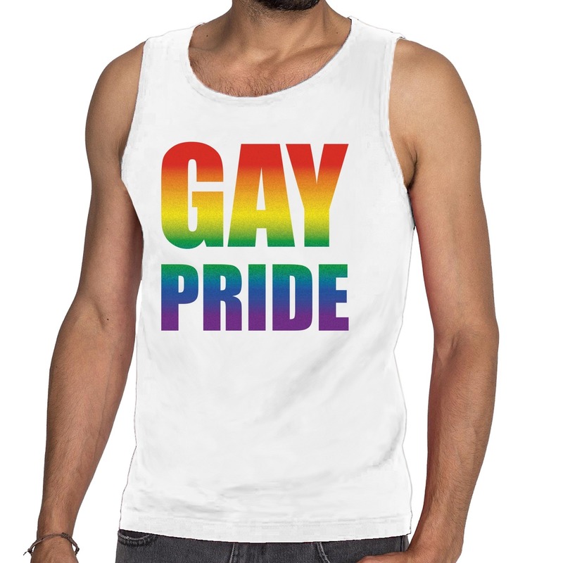 Gay pride tanktop-mouwloos shirt wit voor heren