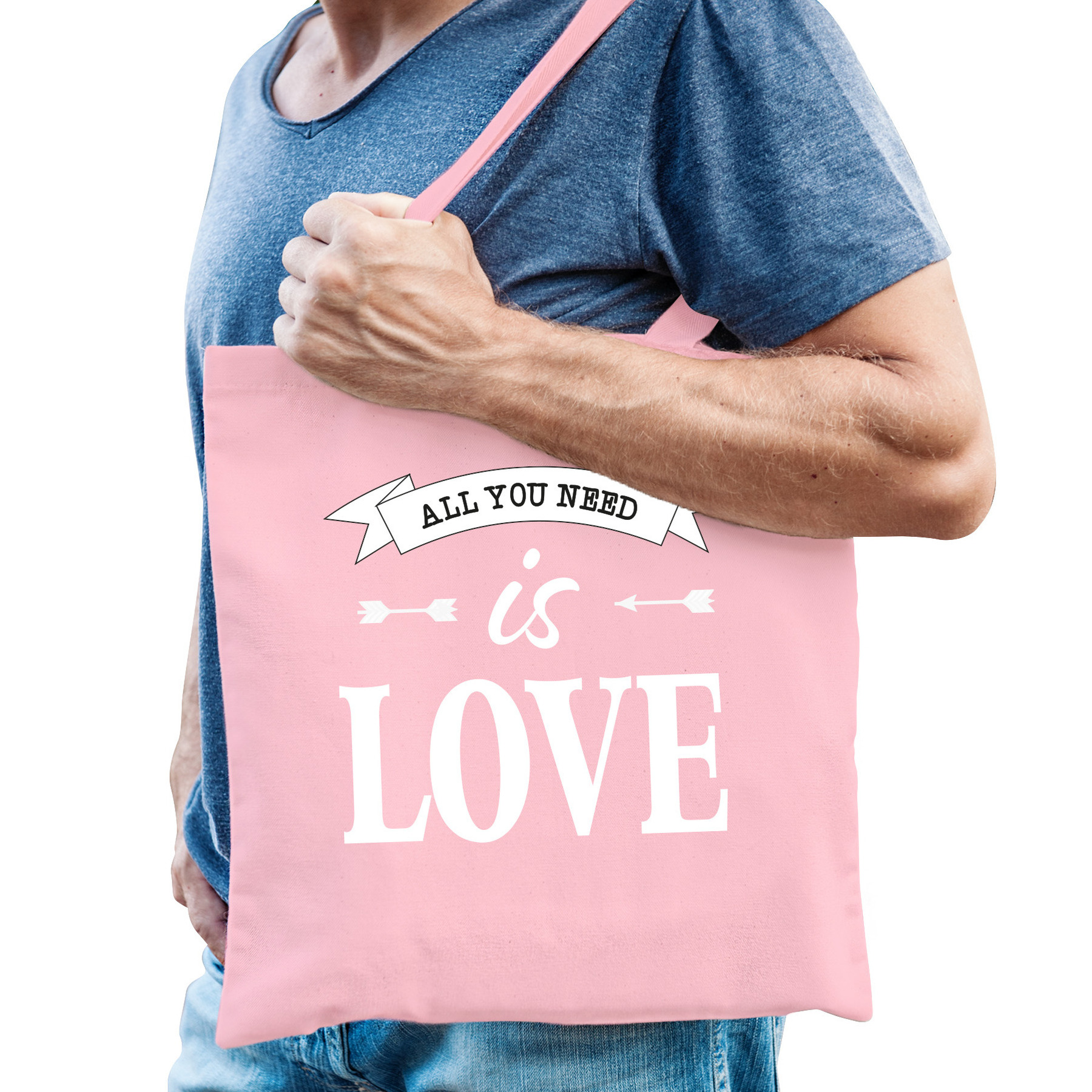 Gay Pride tas katoen 42 x 38 cm roze LHBTI All you need is love