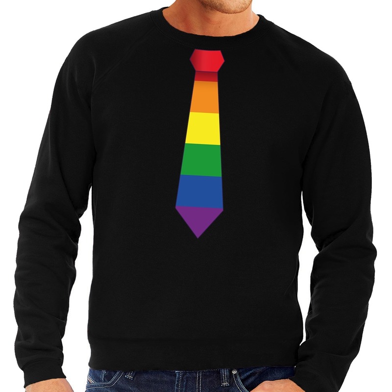 Gaypride regenboog stropdas sweater zwart voor heren