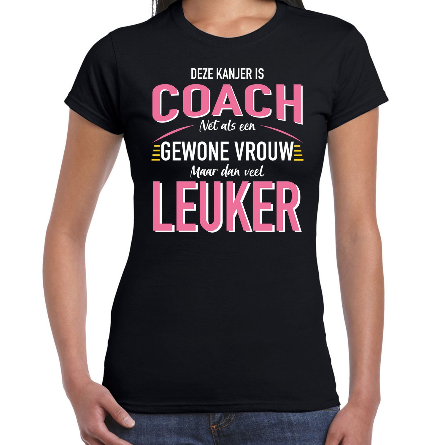 Gewone vrouw-coach cadeau t-shirt zwart voor dames
