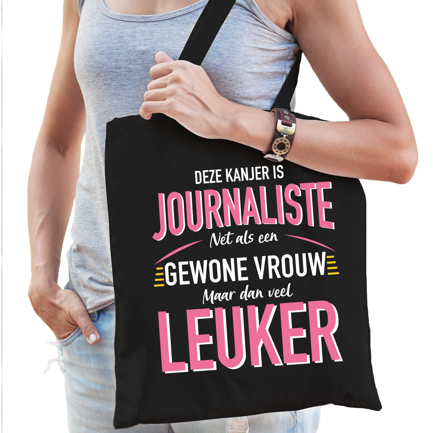 Gewone vrouw-journaliste cadeau tas zwart voor dames