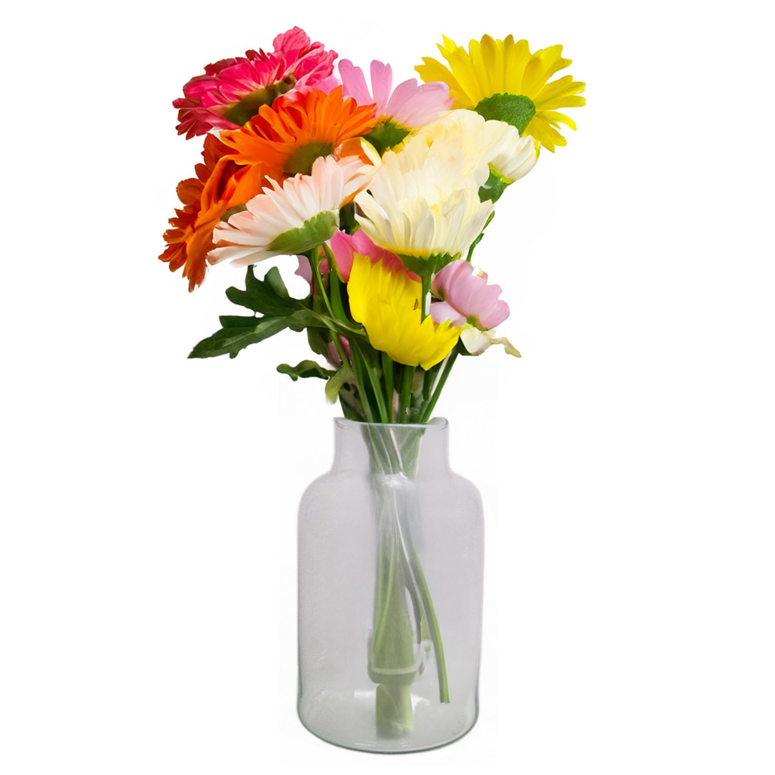 Glazen melkbus bloemen vaas-vazen smalle hals 15 x 25 cm