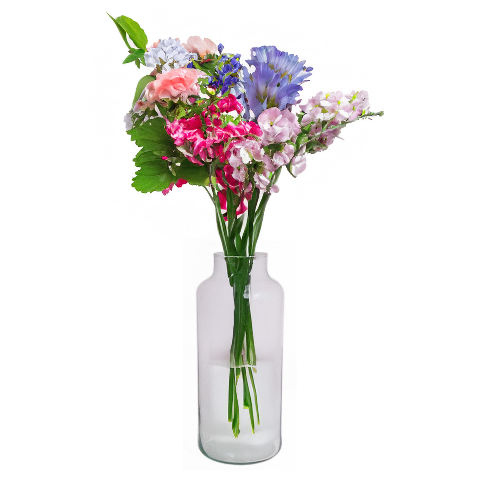 Glazen melkbus bloemen vaas-vazen smalle hals 15 x 35 cm