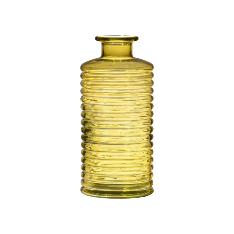 Glazen stijlvolle bloemenvaas transparant geel D9.5 en H21.5 cm