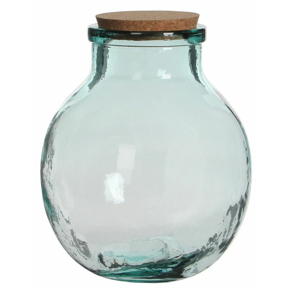 Glazen vaas rond met kurken deksel 21 x 25 cm transparant gerecycled glas