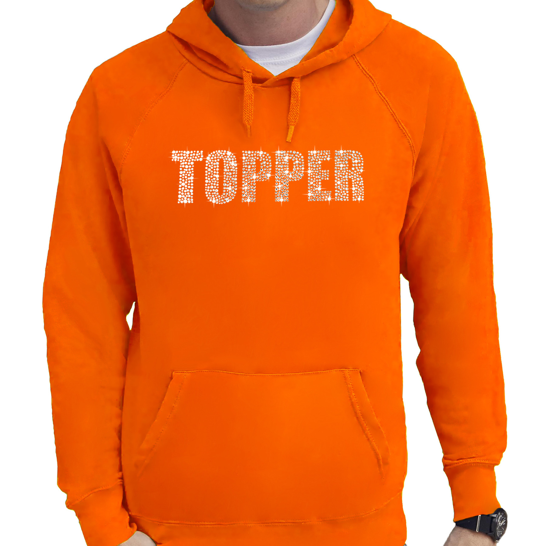 Glitter foute trui hoodie oranje Topper glitter steentjes voor heren Capuchon trui