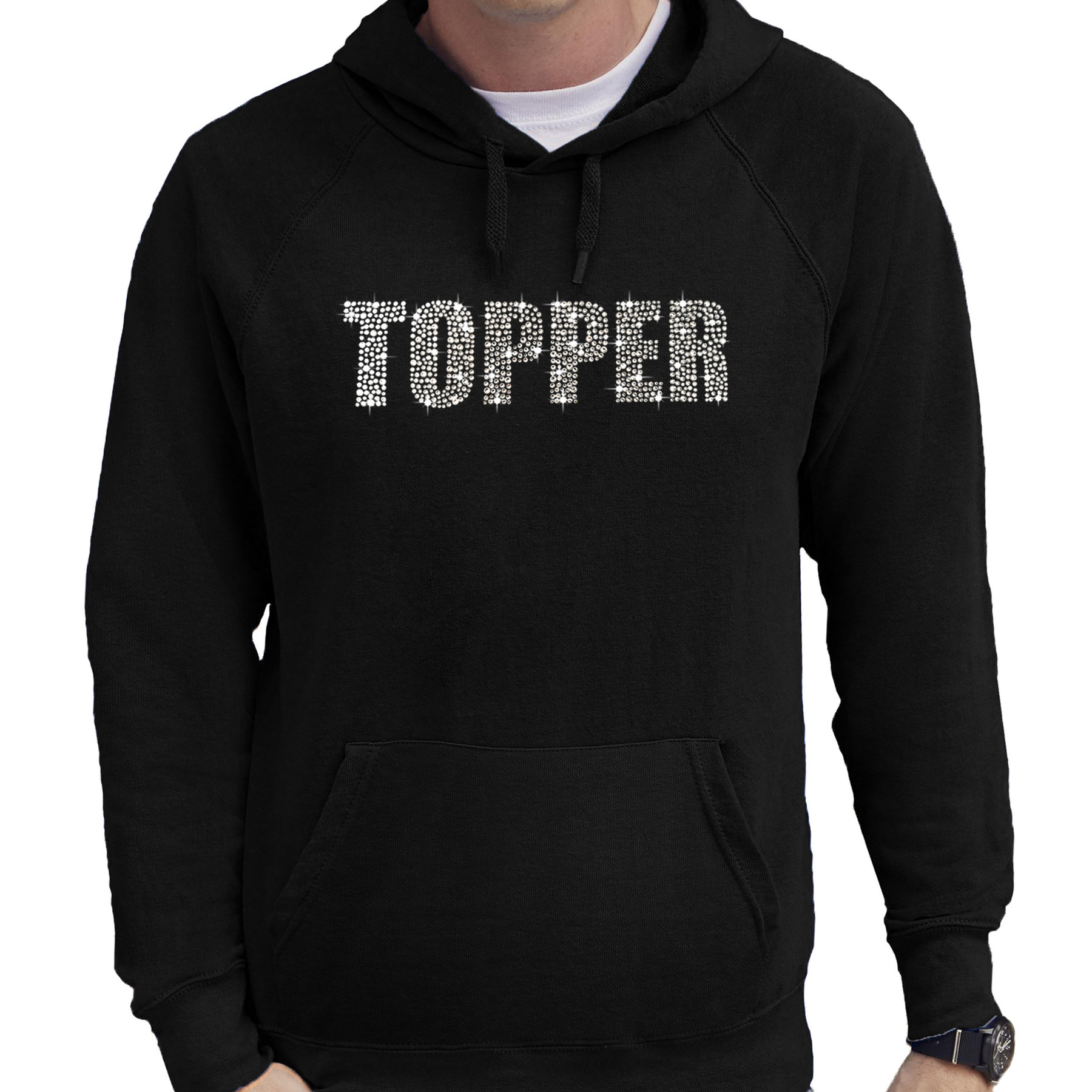Glitter foute trui hoodie zwart Topper glitter steentjes voor heren Capuchon trui