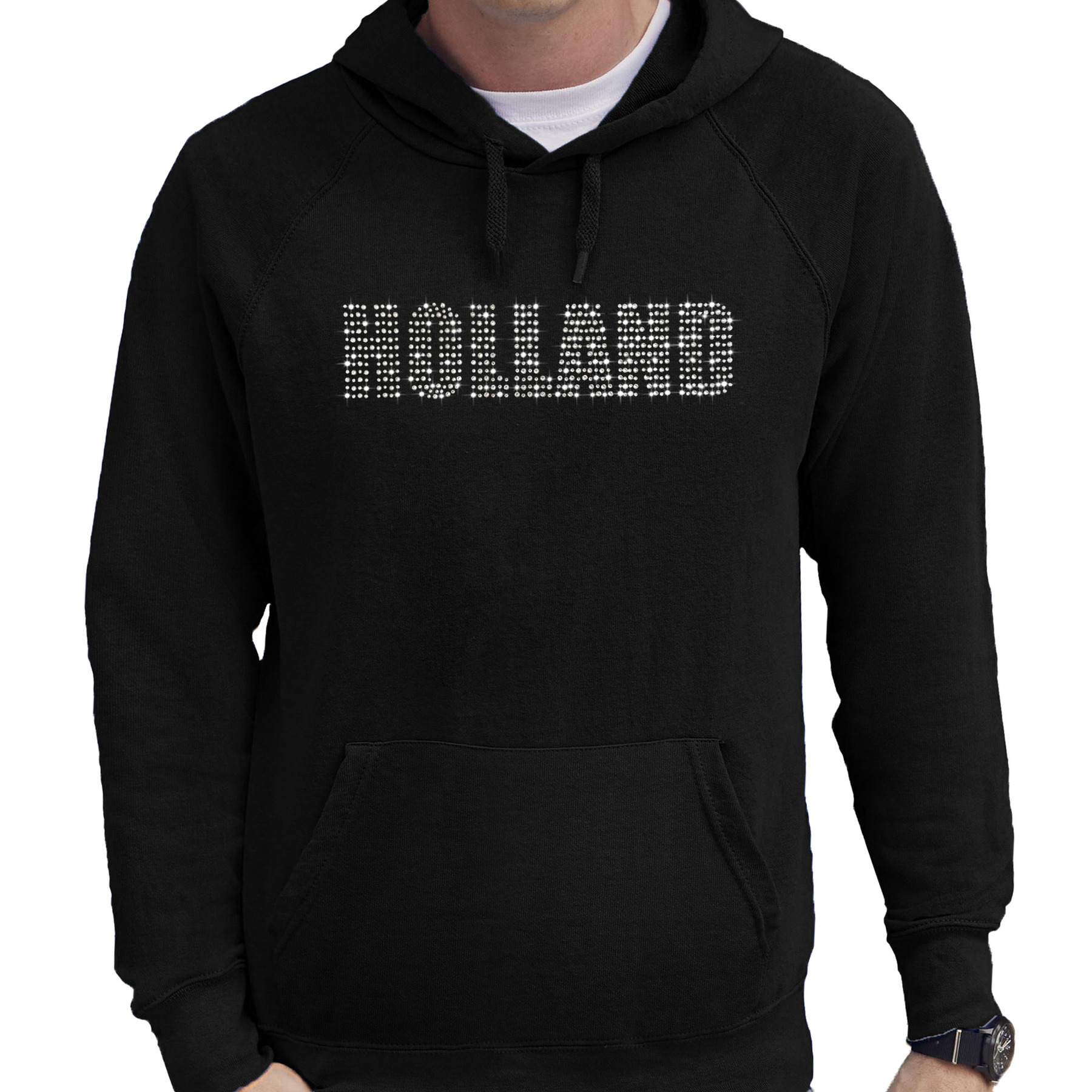 Glitter Holland hoodie zwart rhinestone steentjes voor heren Nederland supporter EK- WK