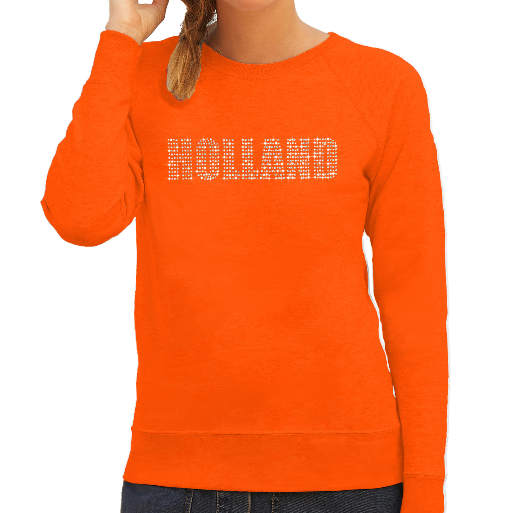Glitter Holland sweater oranje rhinestone steentjes voor dames Nederland supporter EK- WK