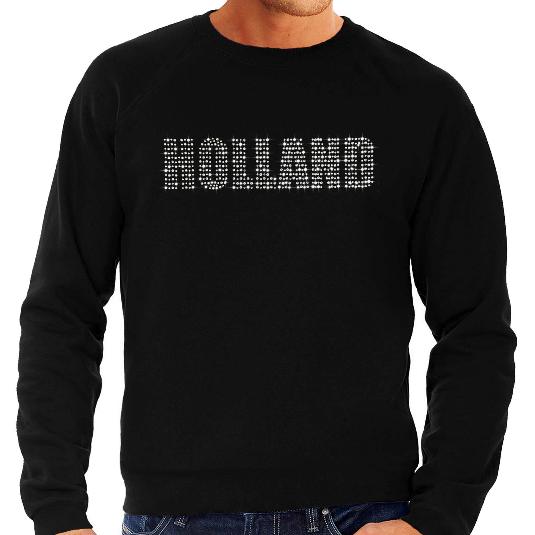 Glitter Holland sweater zwart rhinestone steentjes voor heren Nederland supporter EK- WK