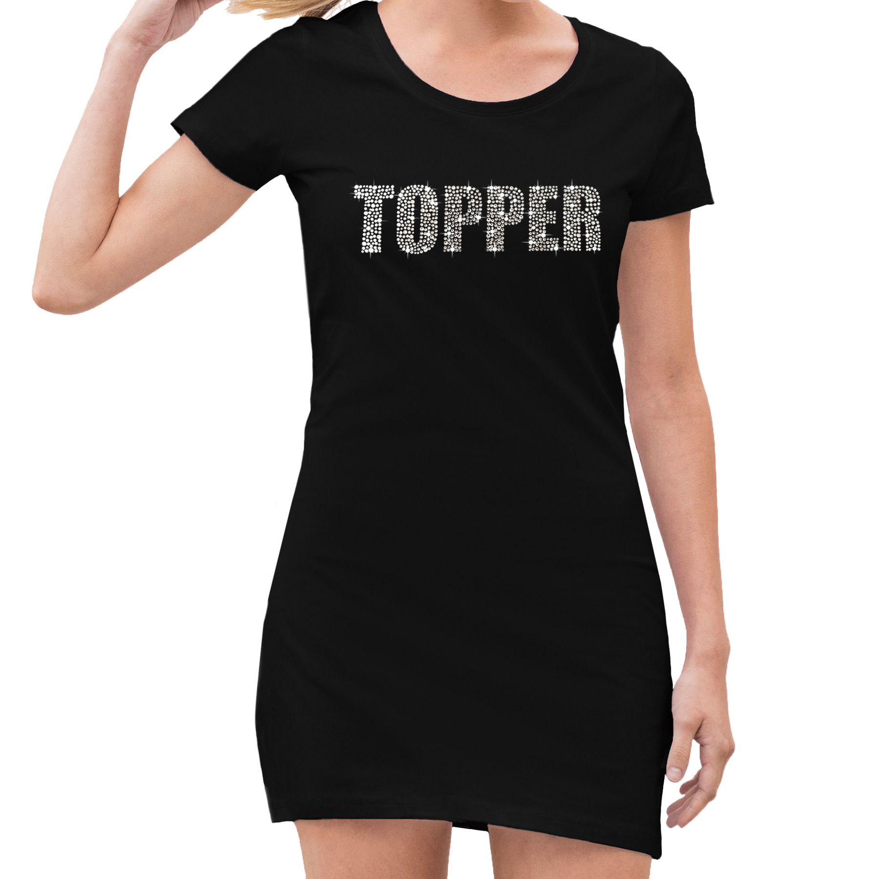 Glitter jurkje zwart Topper rhinestones steentjes voor dames Glitter jurk- outfit