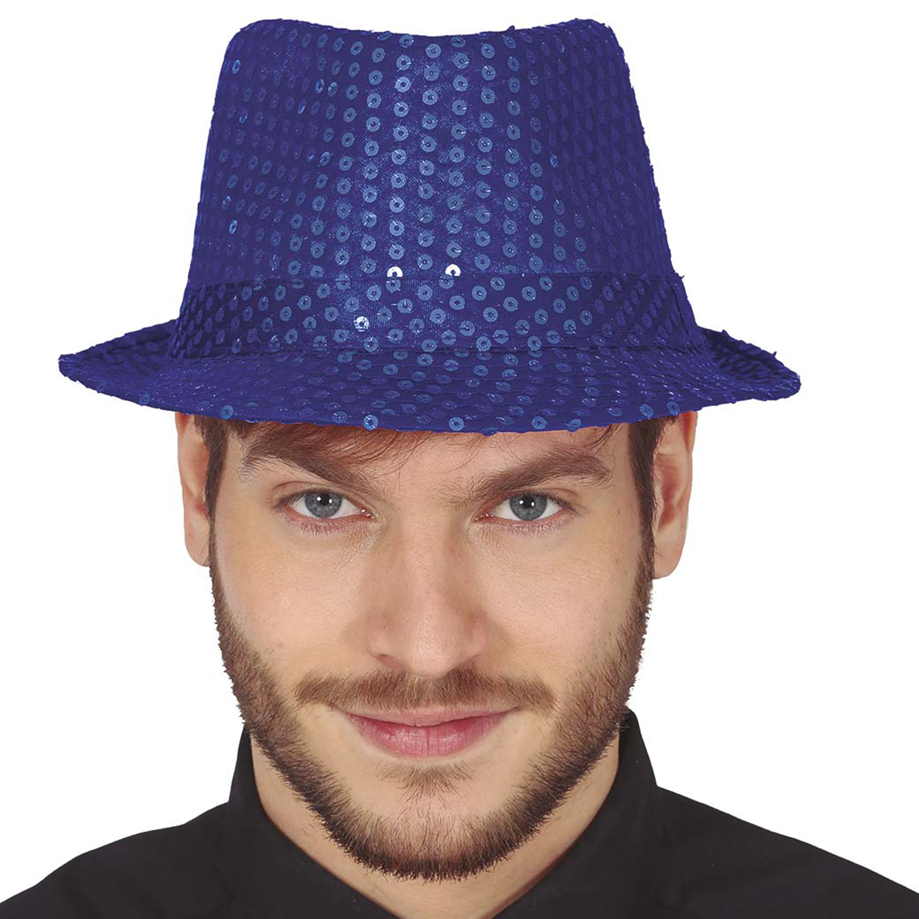 Glitter verkleed hoedje blauw verkleed accessoires volwassenen-heren met pailletten