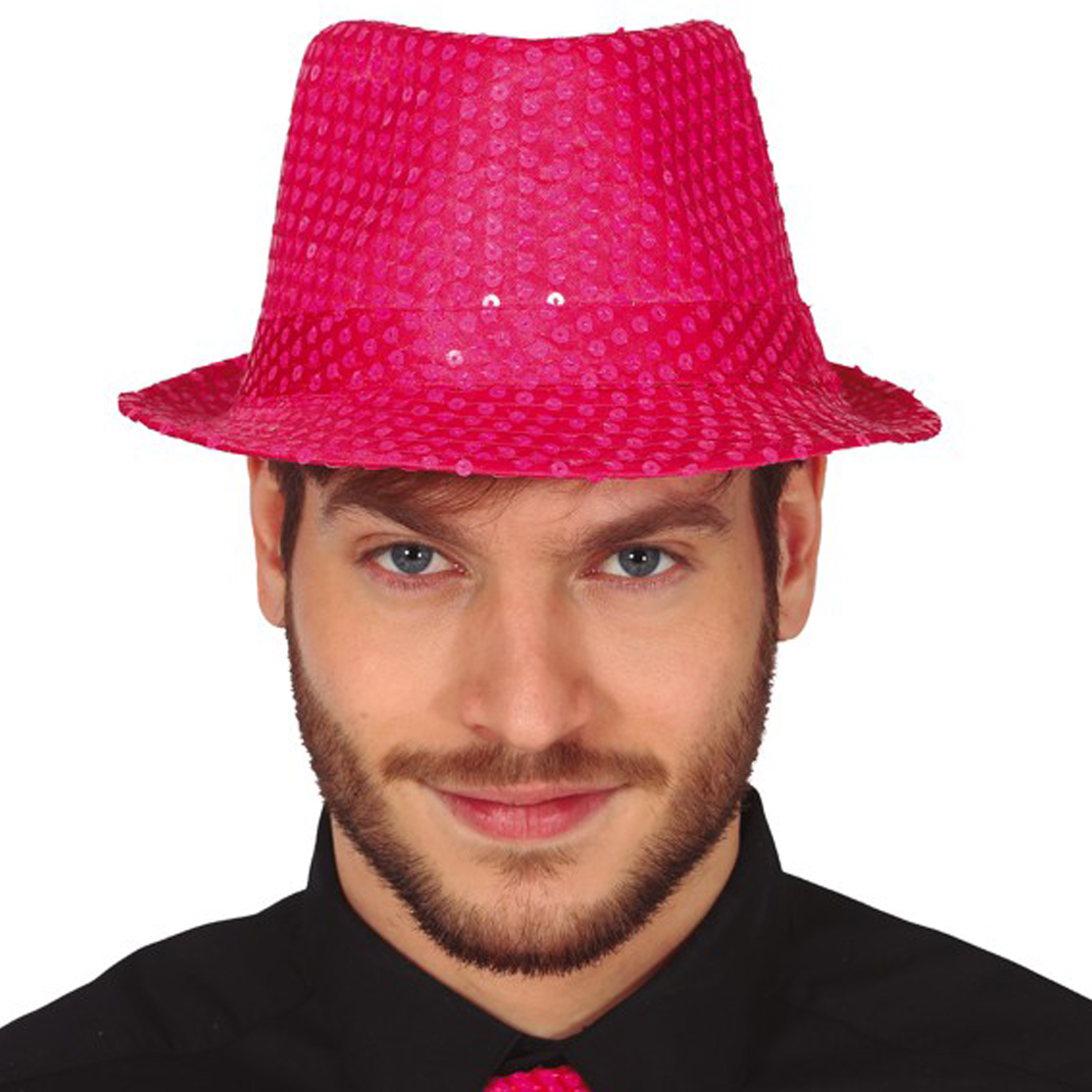 Glitter verkleed hoedje fuchsia roze verkleed accessoires volwassenen-heren met paillette