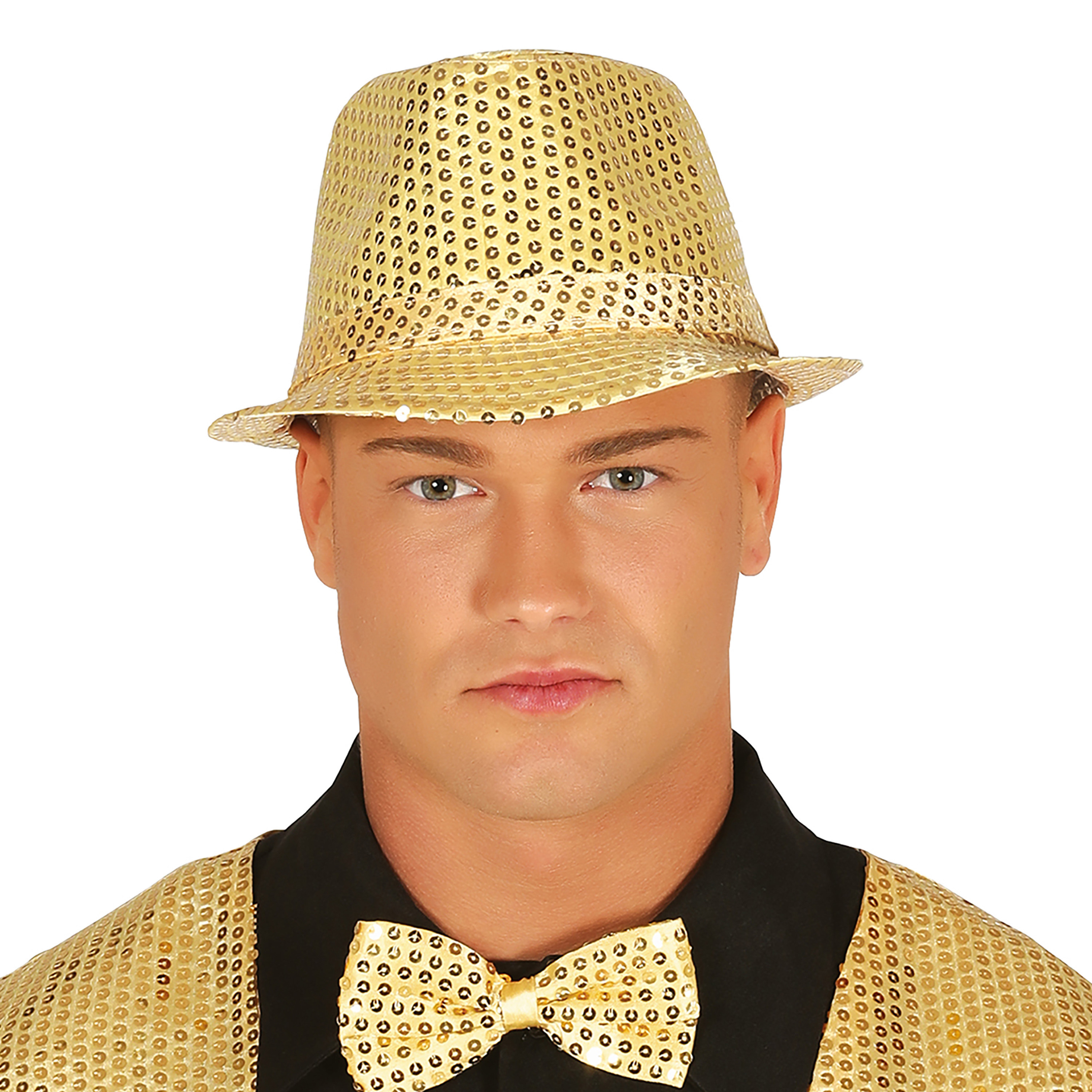 Glitter verkleed hoedje goud verkleed accessoires volwassenen-heren met paillette