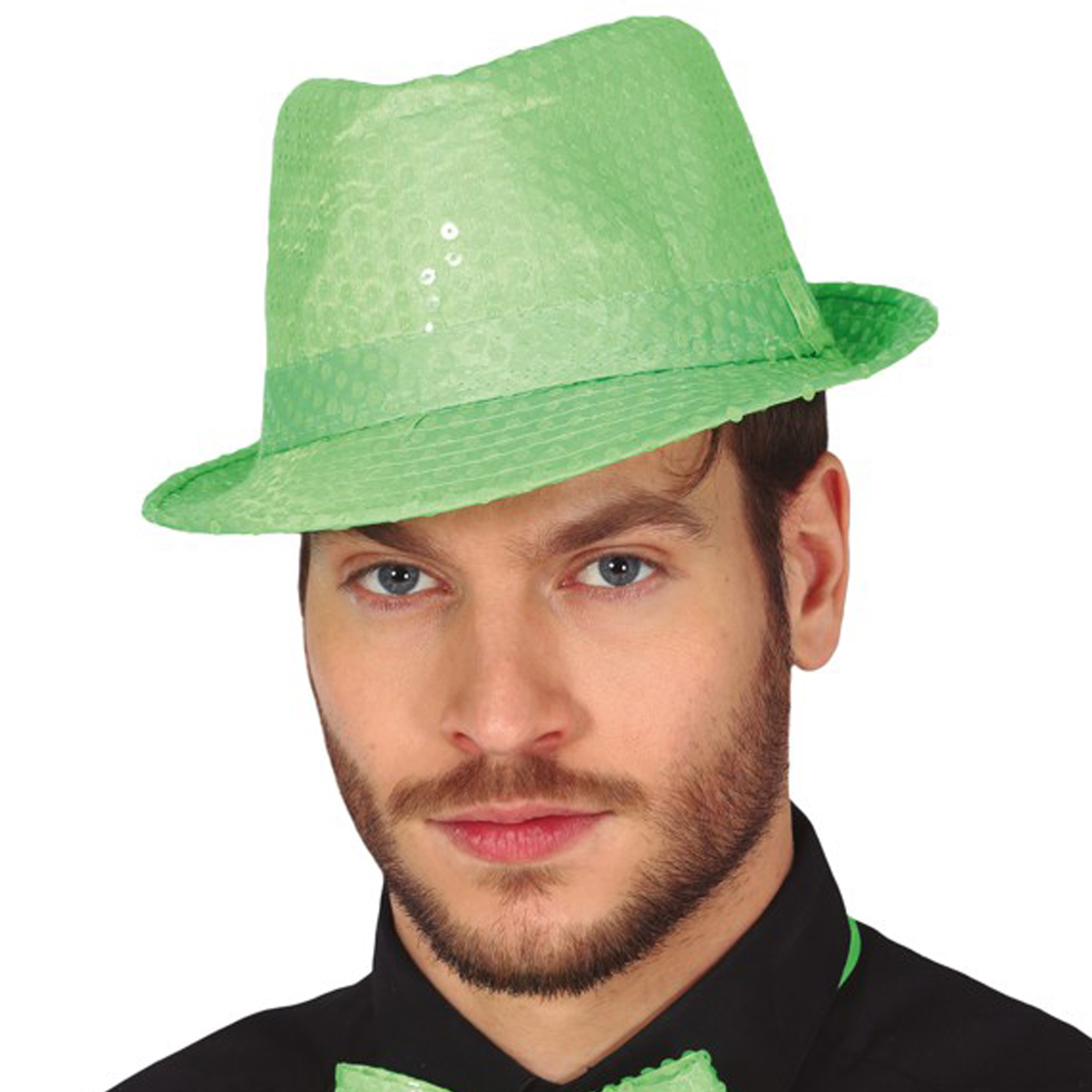 Glitter verkleed hoedje groen verkleed accessoires volwassenen-heren met paillette