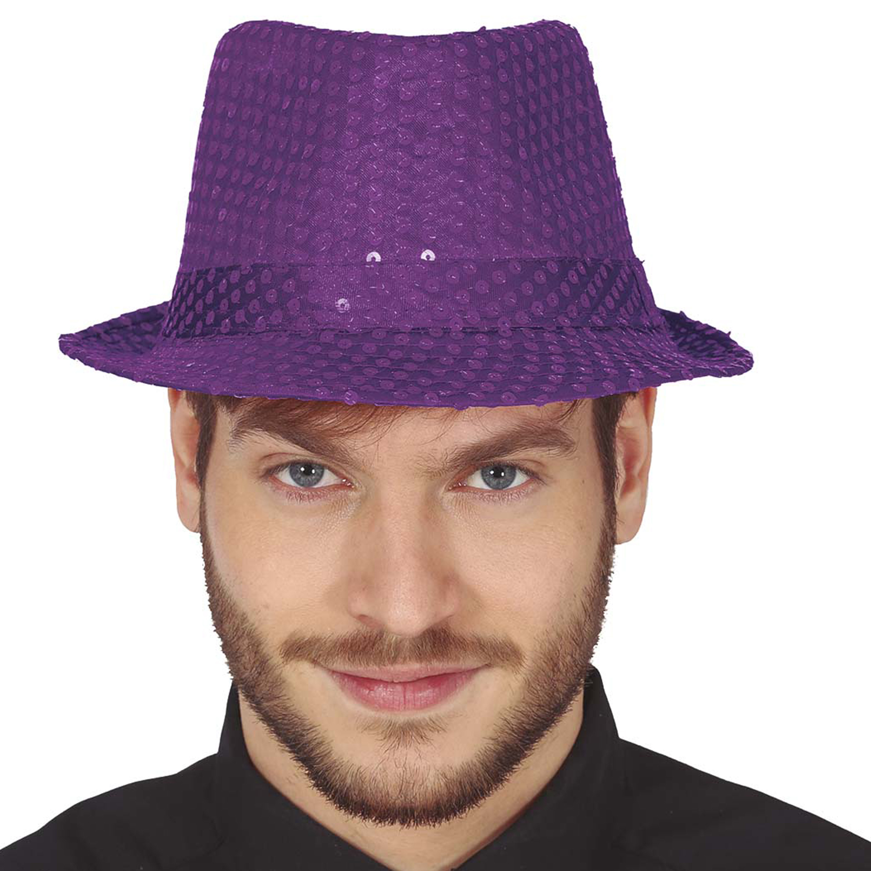Glitter verkleed hoedje paars verkleed accessoires volwassenen-heren met paillette