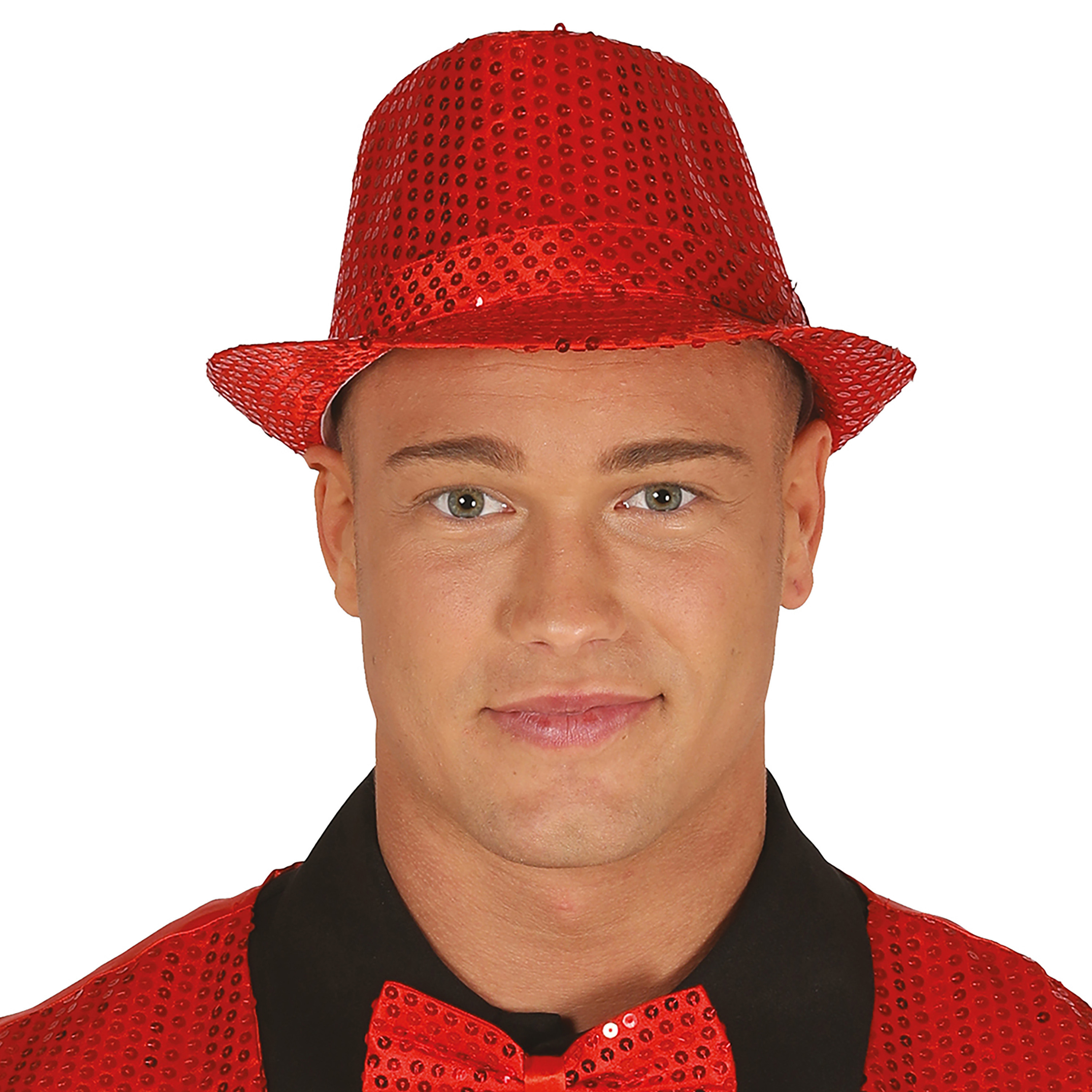 Glitter verkleed hoedje rood verkleed accessoires volwassenen-heren met paillette