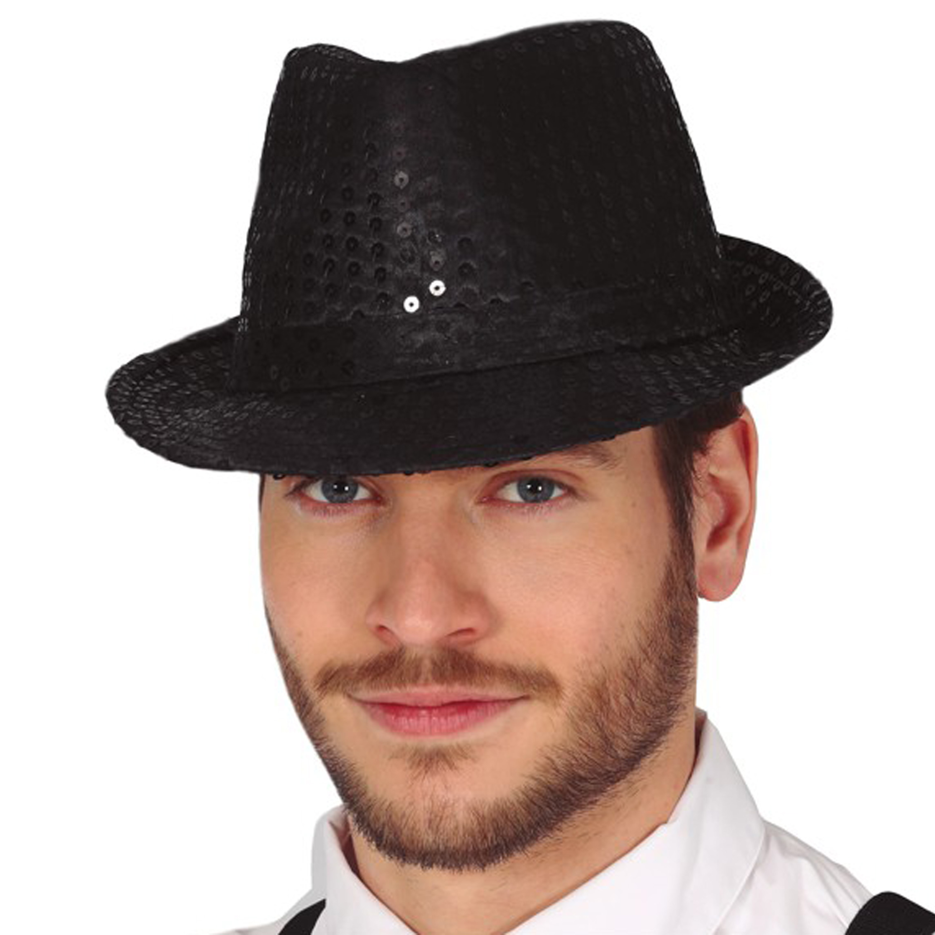 Glitter verkleed hoedje zwart verkleed accessoires volwassenen-heren met paillette