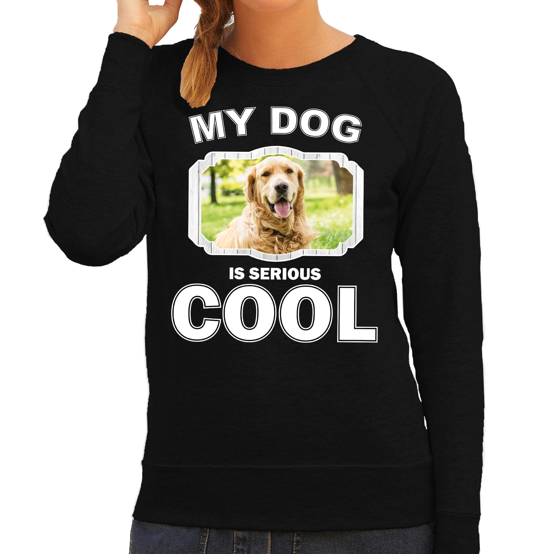 Golden retriever honden sweater-trui my dog is serious cool zwart voor dames