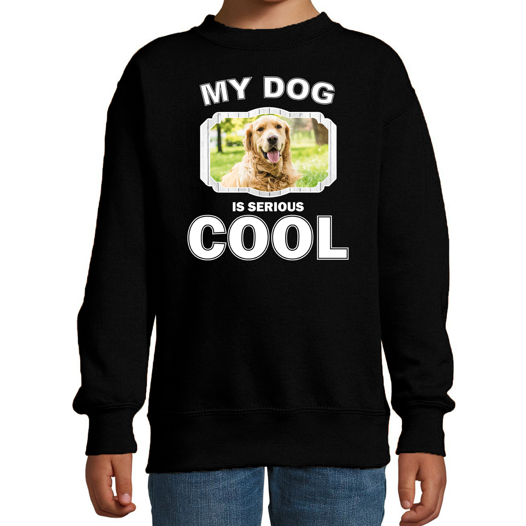 Golden retriever honden trui-sweater my dog is serious cool zwart voor kinderen