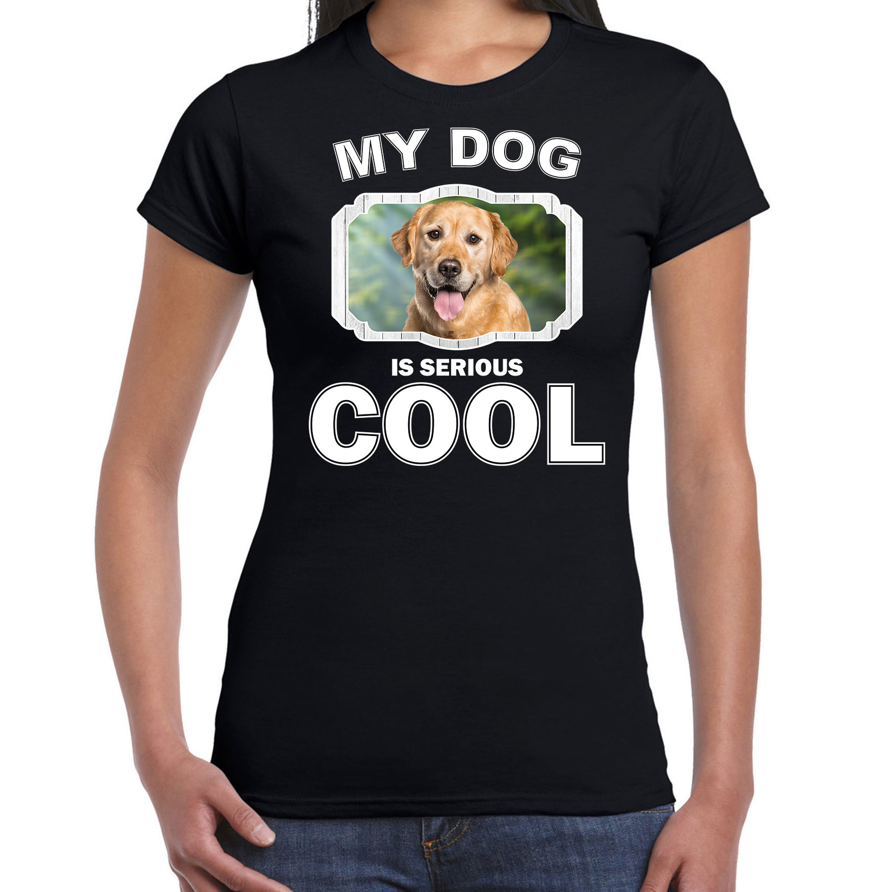 Golden Retrievers honden t-shirt my dog is serious cool zwart voor dames
