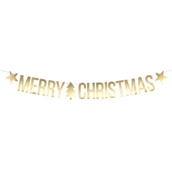 Gouden Merry Christmas kerst decoratie vlaggenlijnen-slingers 175 cm
