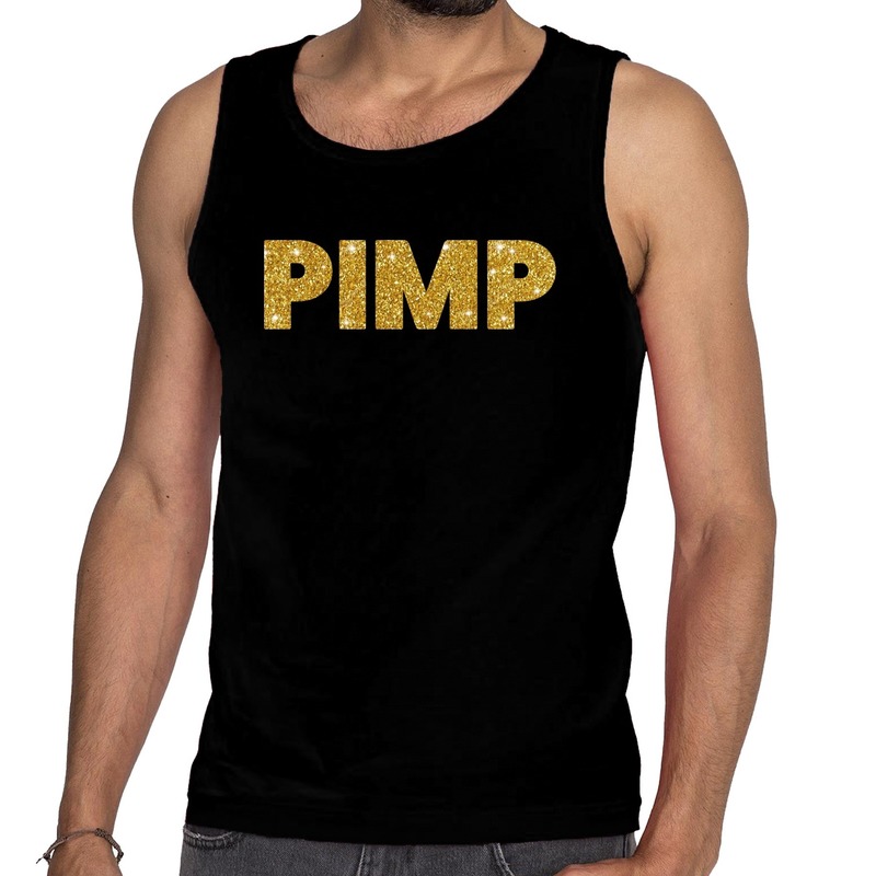 Gouden pimp glitter tanktop-mouwloos shirt zwart heren