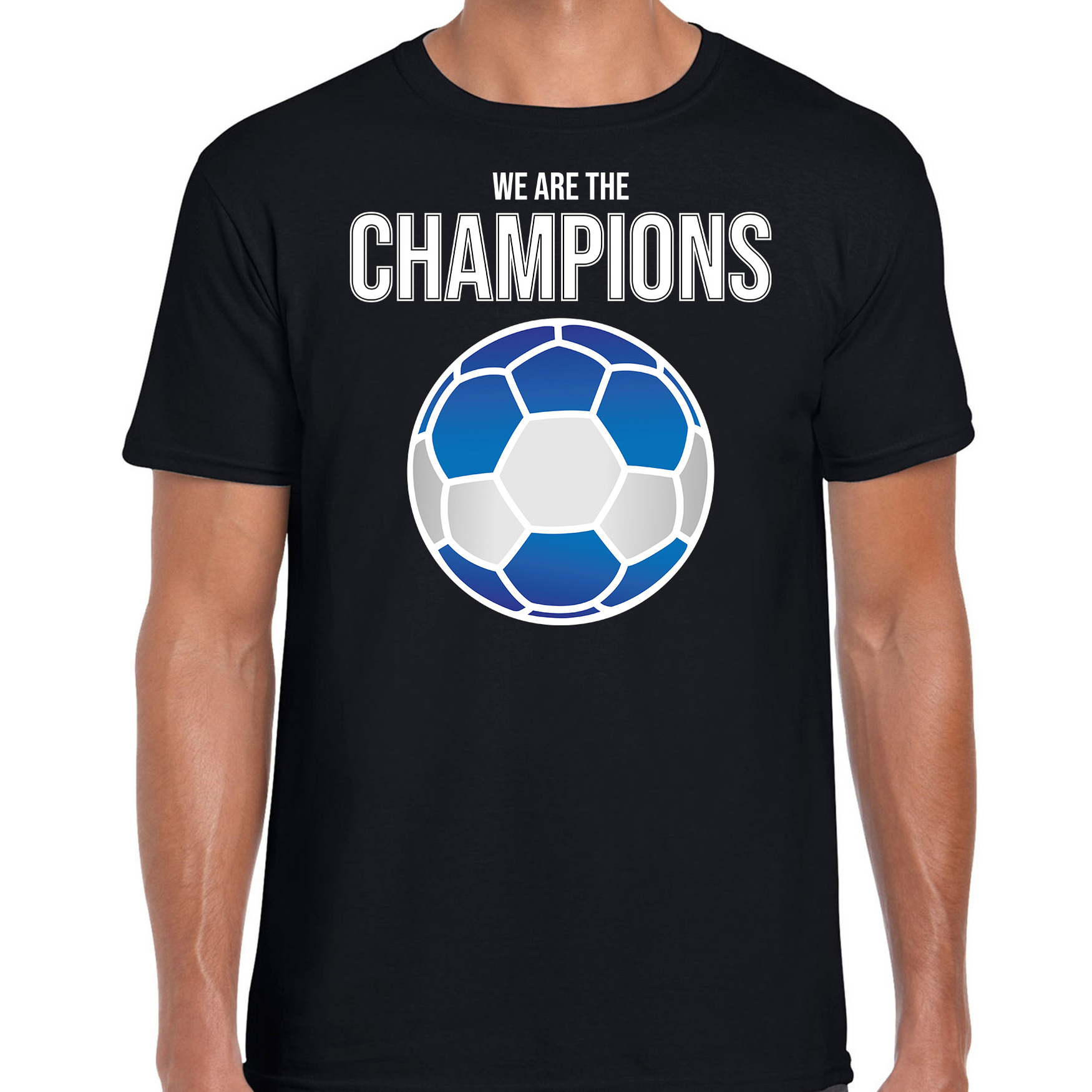 Griekenland EK- WK supporter t-shirt we are the champions met Griekse voetbal zwart heren