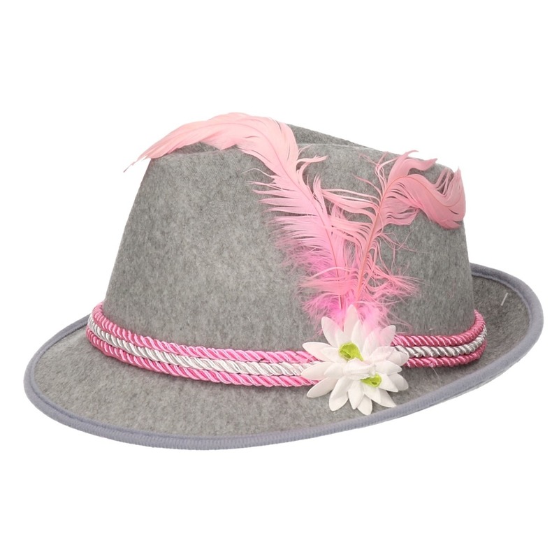 Grijs-roze Tiroler hoedje verkleedaccessoire voor dames