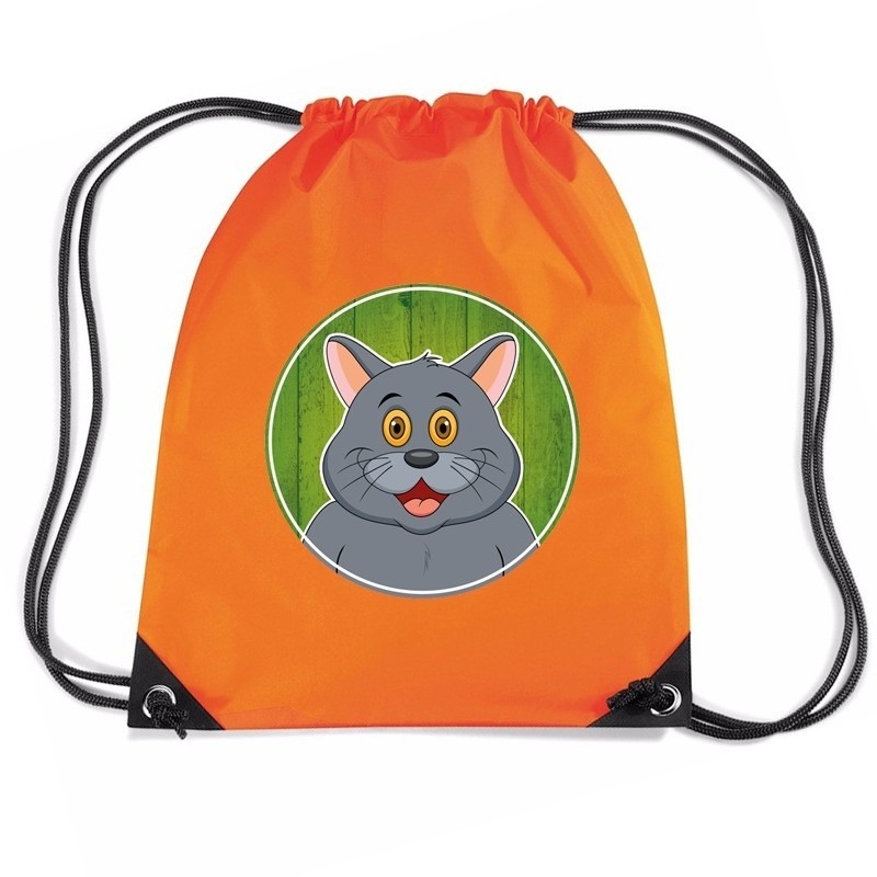 Grijze katten-poes rugtas-gymtas oranje voor kinderen