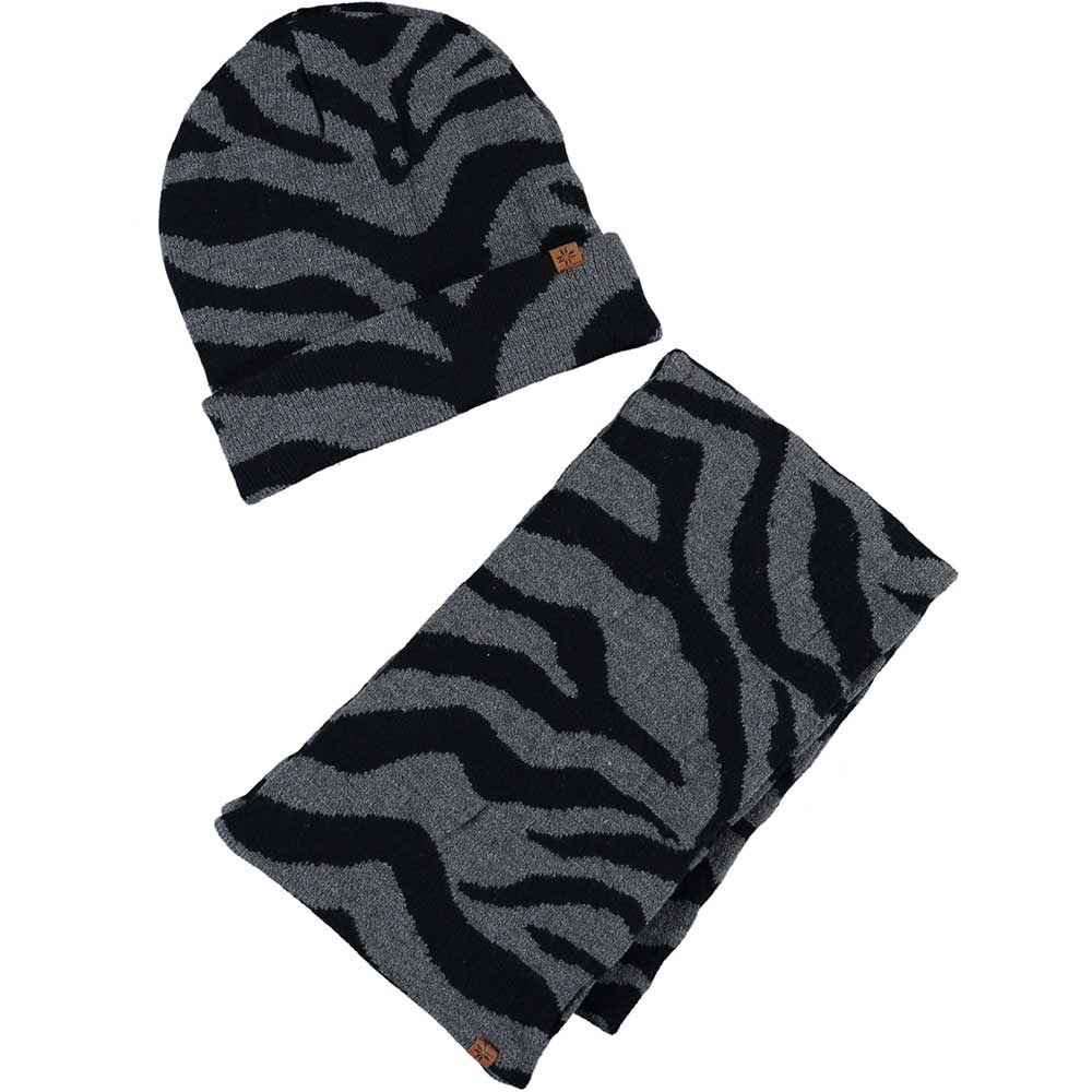 Grijze-zwarte zebraprint meisjes winter accessoires set muts-sjaal