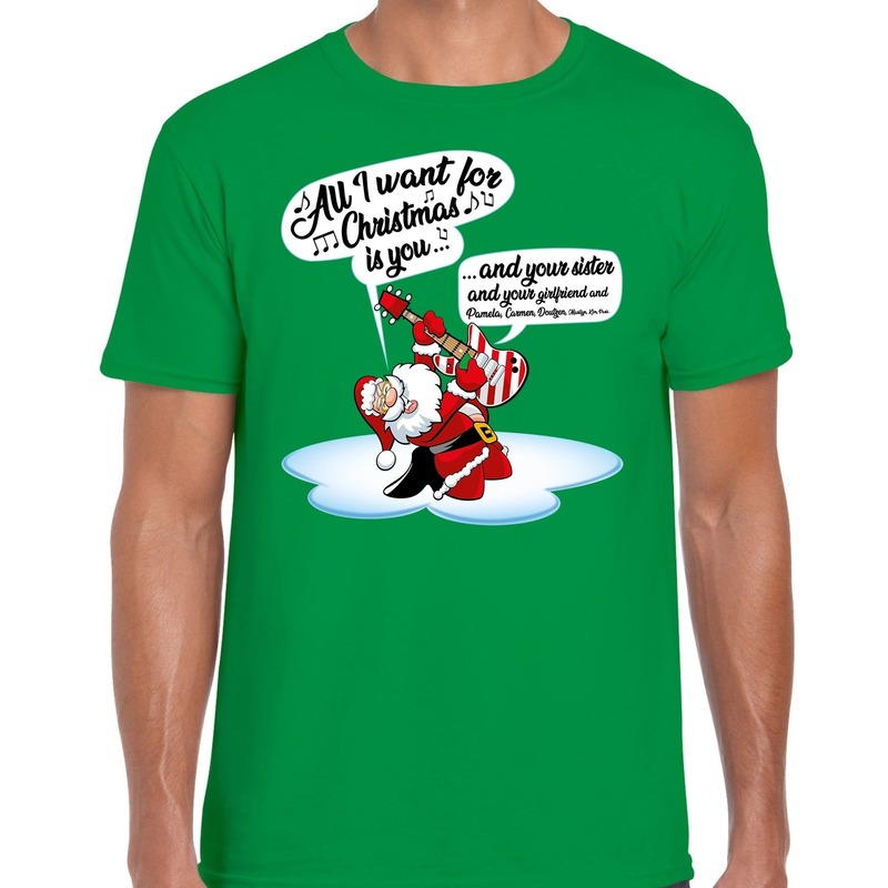 Groen fout Kerst shirt Kerstman die gitaar speelt en zingt voor heren