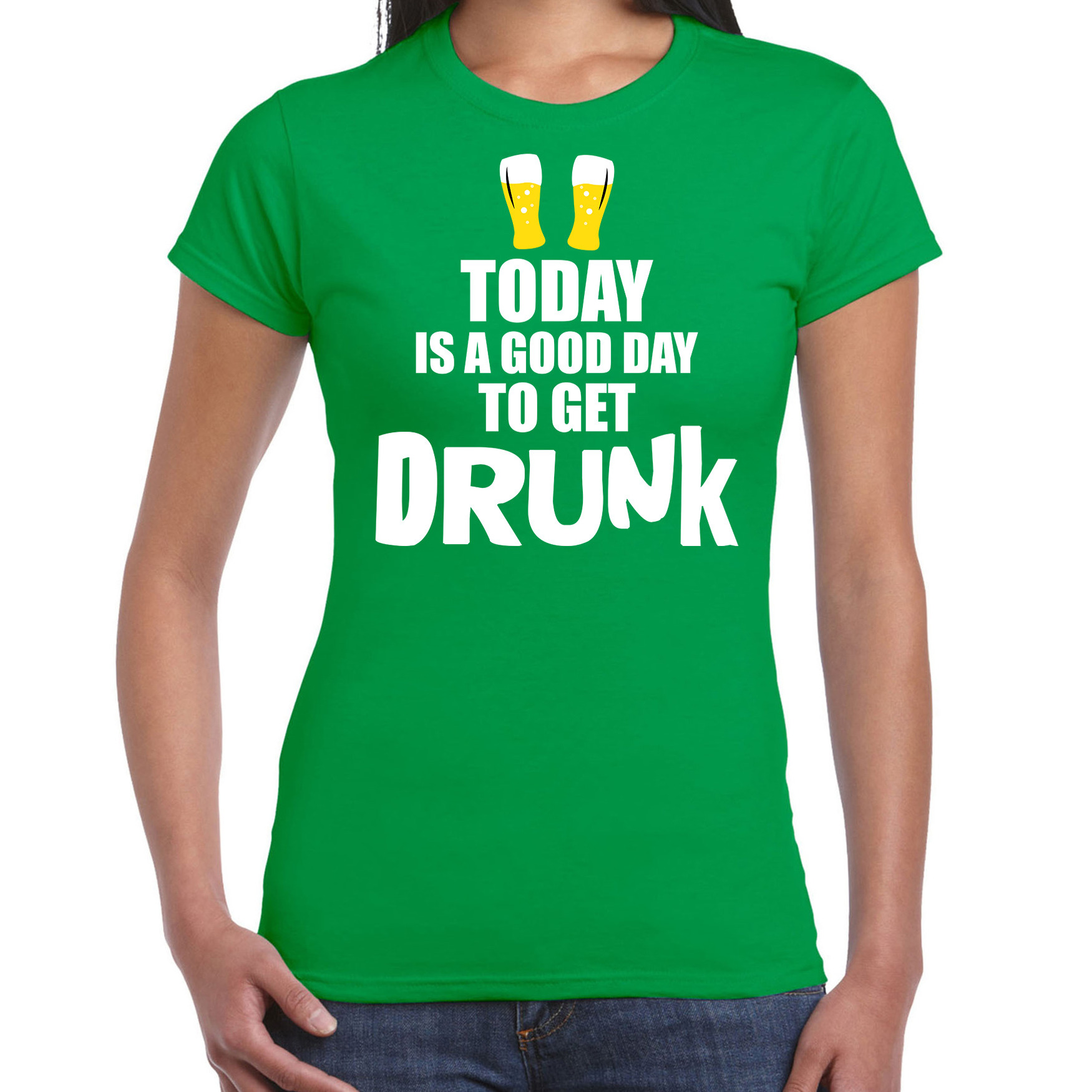 Groen fun t-shirt good day to get drunk voor dames