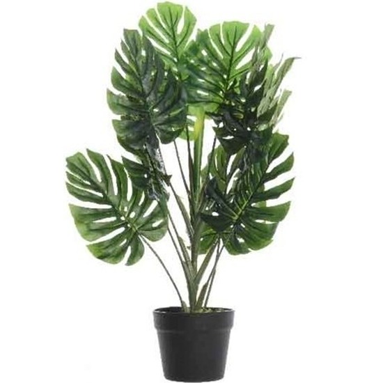 Groene Monstera-gatenplant kunstplant 80 cm in zwarte pot