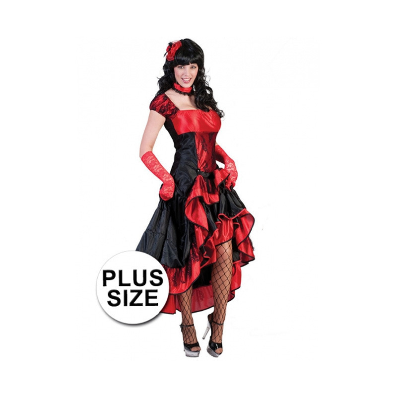 Grote maat verkleedkleding dansjurk rood met zwart