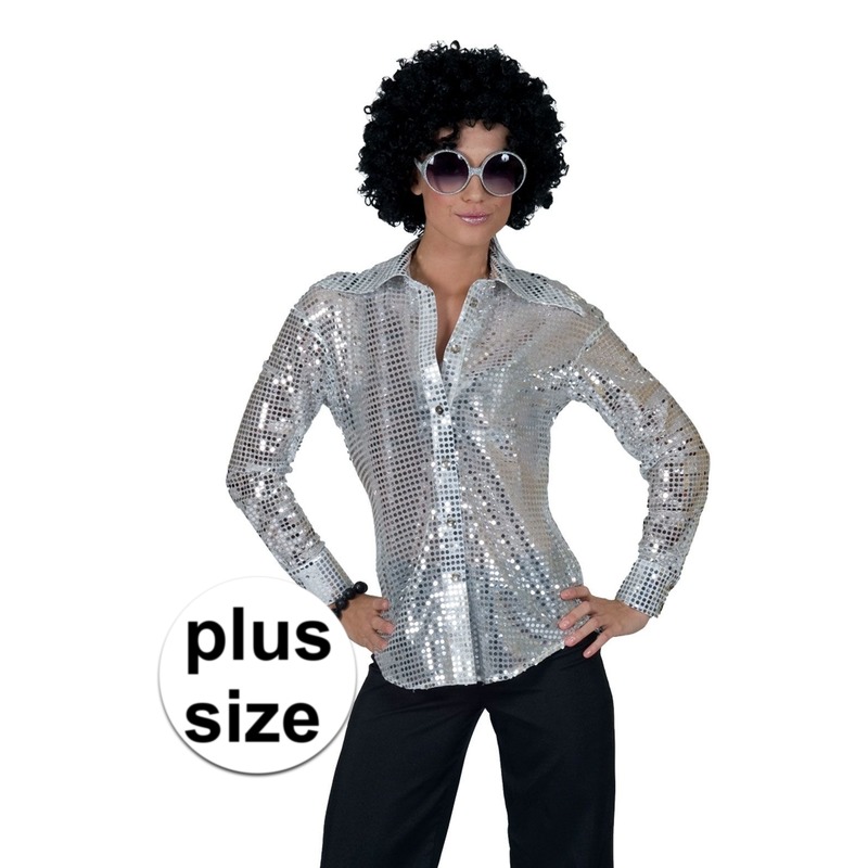 Grote maat zilveren 70s disco verkleedkleding blouse voor dames