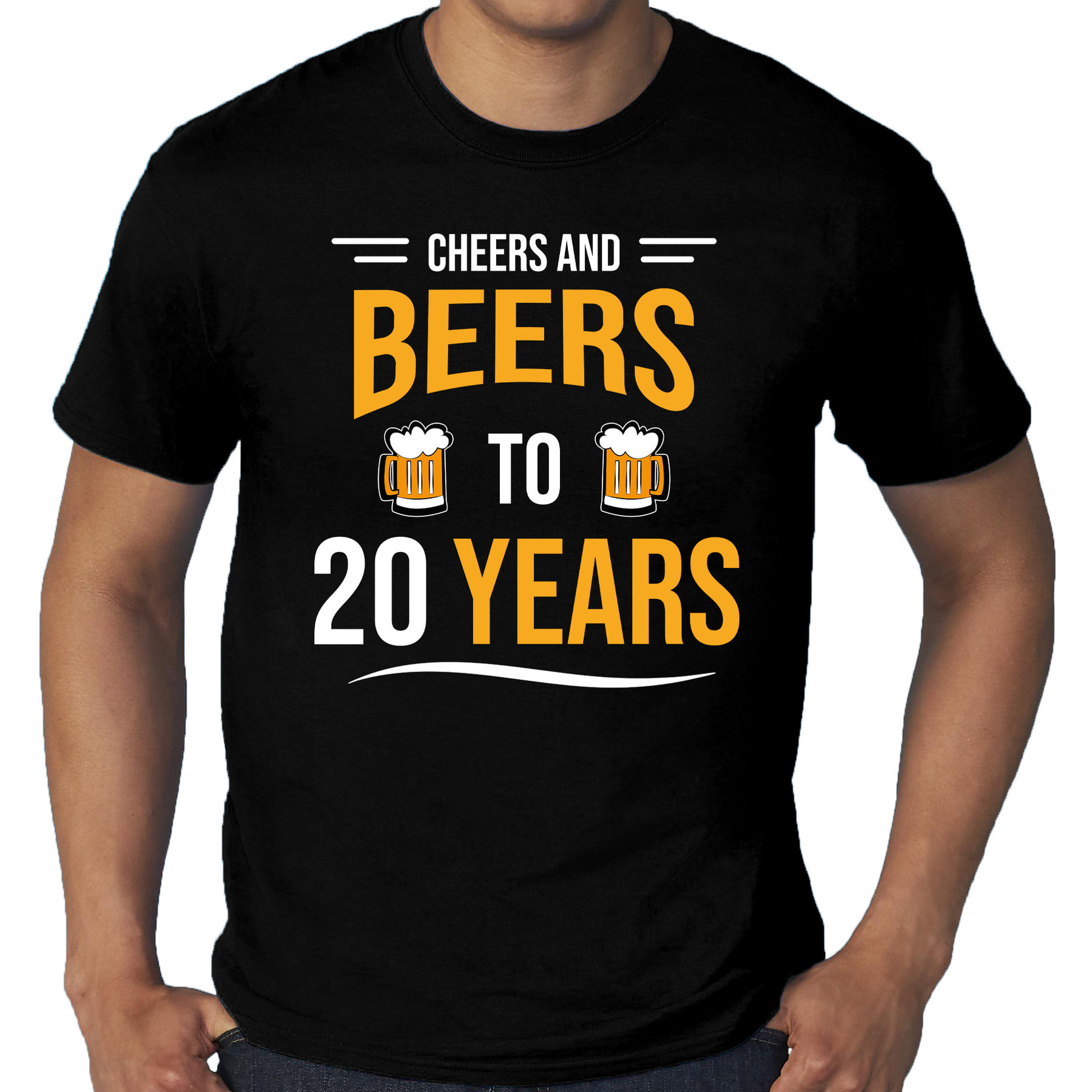 Grote maten Cheers and beers 20 jaar verjaardag cadeau t-shirt zwart voor heren