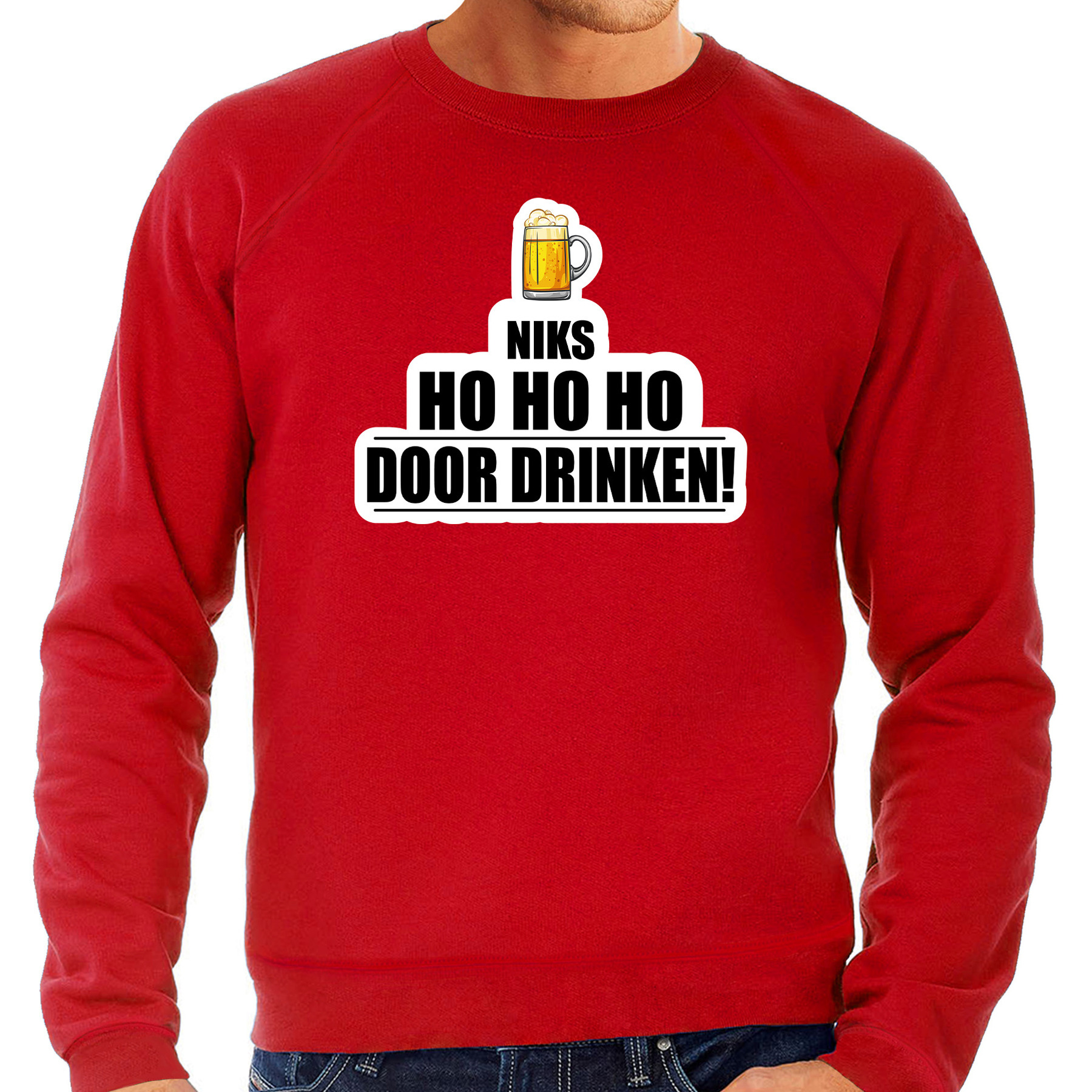 Grote maten niks ho ho ho bier doordrinken foute Kerst sweater-trui rood voor heren
