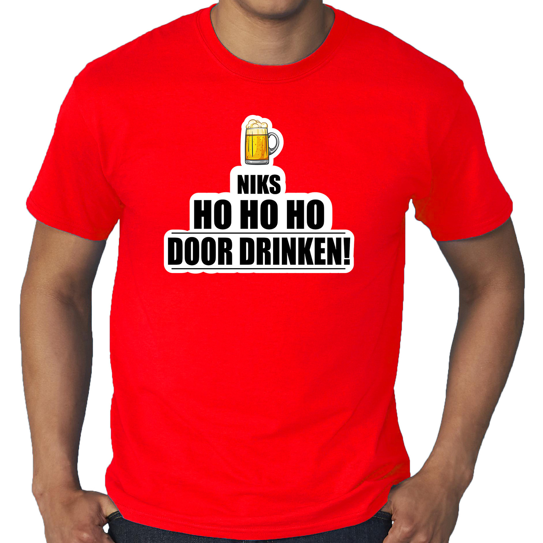 Grote maten niks ho ho ho bier doordrinken foute Kerst t-shirt rood voor heren