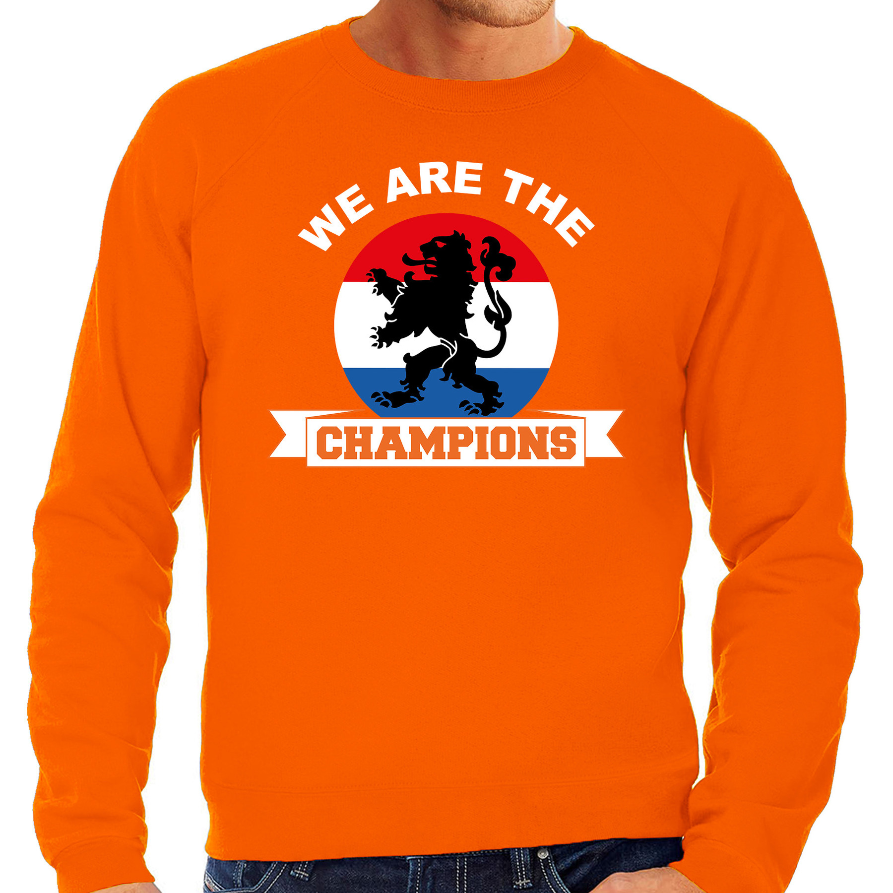 Grote maten oranje sweater-trui Holland-Nederland supporter we are the champions EK-WK voor heren