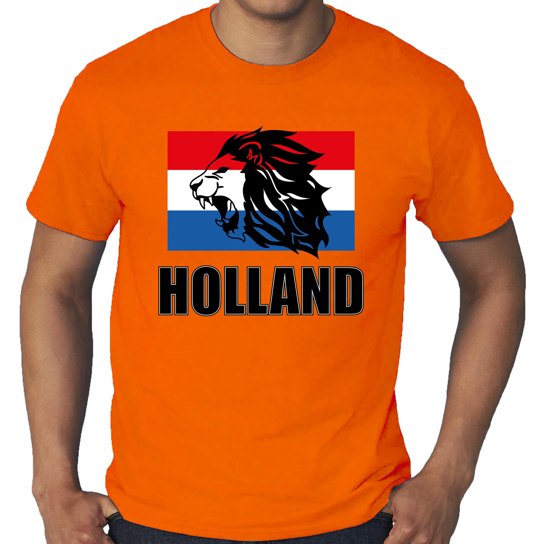 Grote maten oranje t-shirt met leeuw en vlag Holland-Nederland supporter EK- WK voor heren