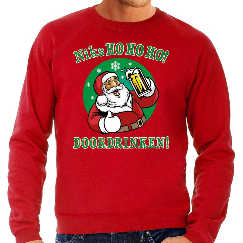 Grote maten rode foute kersttrui-sweater Niks Ho ho ho doordrinken met pul bier voor heren