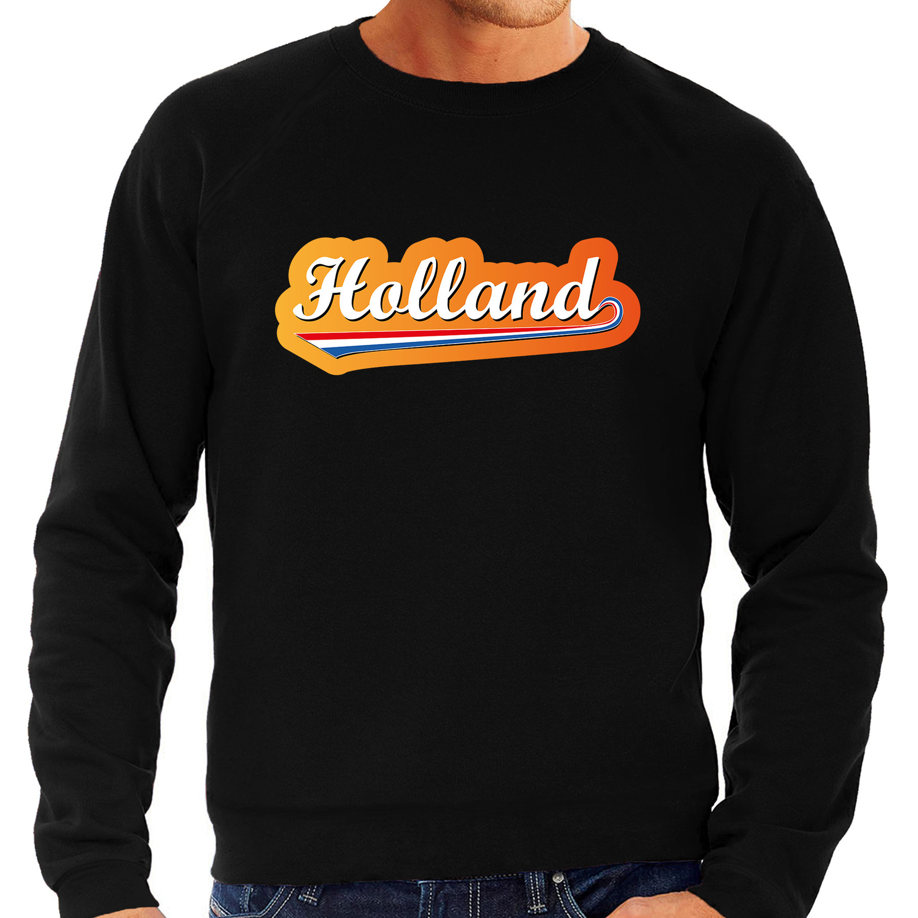 Grote maten zwarte sweater-trui Holland-Nederland supporter met Nederlandse wimpel EK-WK heren